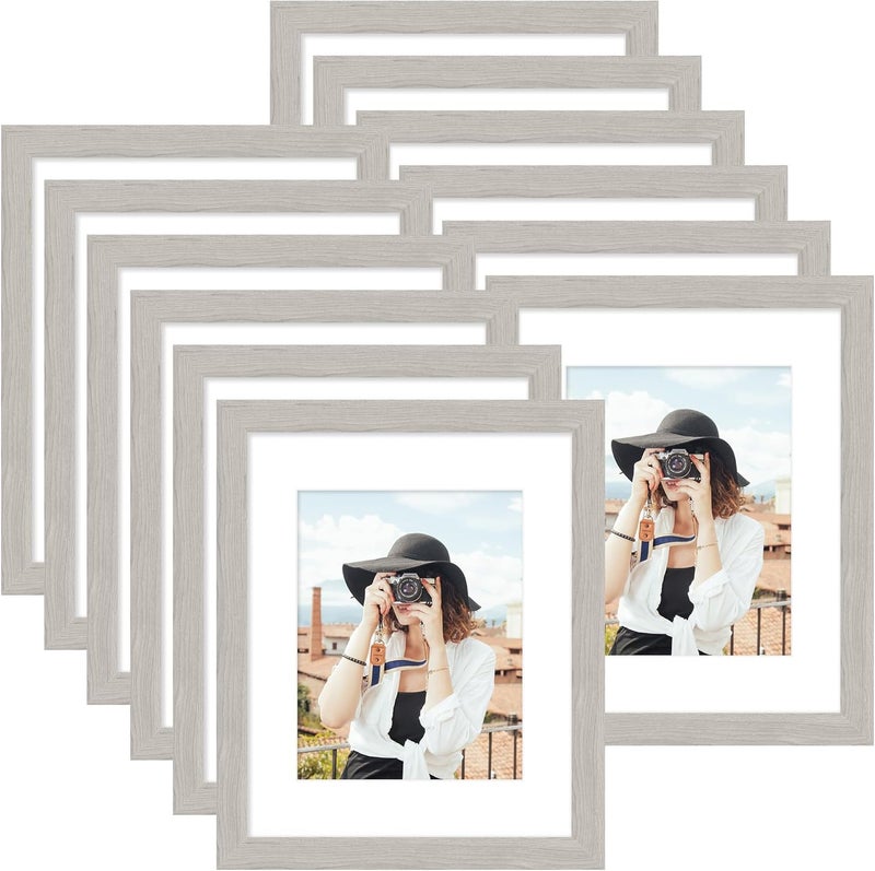 Picrit 12x16 Picture Frame Set of 12, Display 8.5x11 with Mat or 12x16 Without Mat, Photo Frames for Wall Mounting Display, Gray. - Image 1