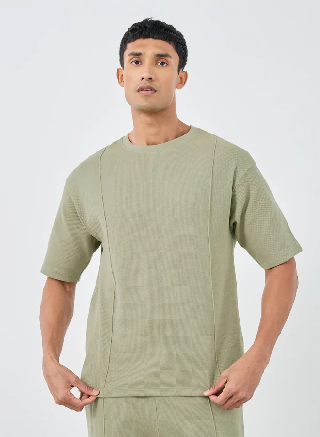ستايلي Styli Waffle Knit Oversized T-Shirt and Pintuck Detail Joggers Co-Ords