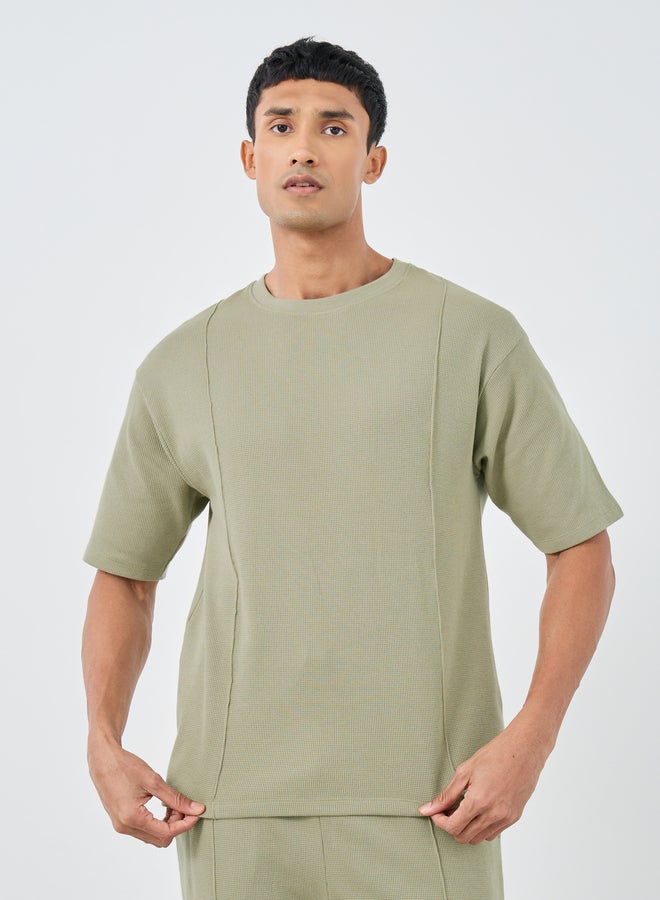 Styli Waffle Knit Oversized T-Shirt and Pintuck Detail Joggers Co-Ords - Image 2