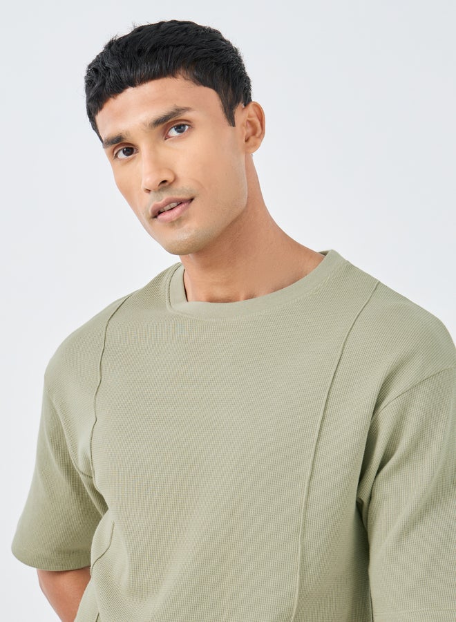 Styli Waffle Knit Oversized T-Shirt and Pintuck Detail Joggers Co-Ords - Image 3
