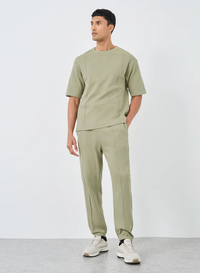 ستايلي Styli Waffle Knit Oversized T-Shirt and Pintuck Detail Joggers Co-Ords