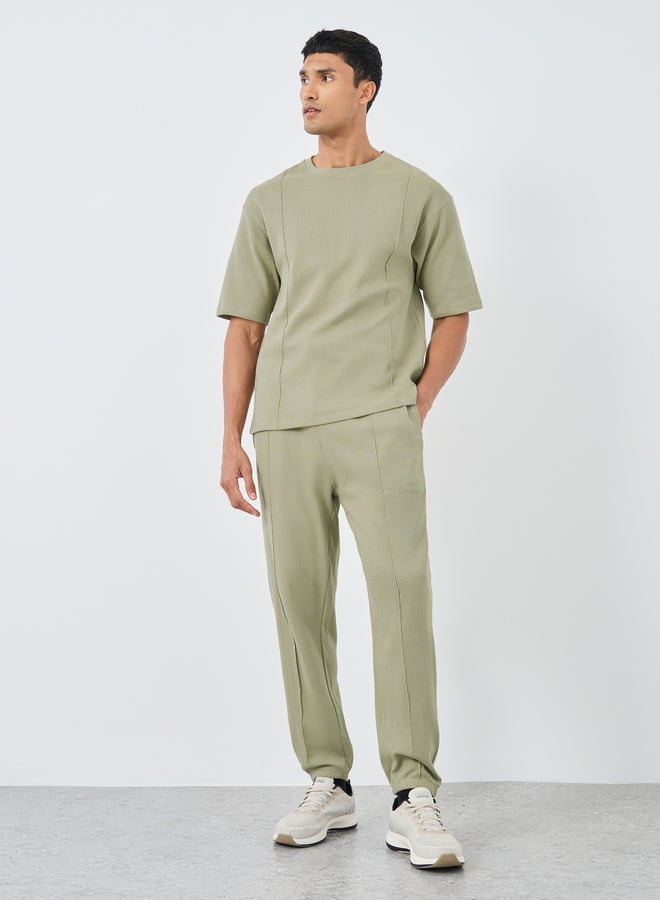 Styli Waffle Knit Oversized T-Shirt and Pintuck Detail Joggers Co-Ords - Image 1