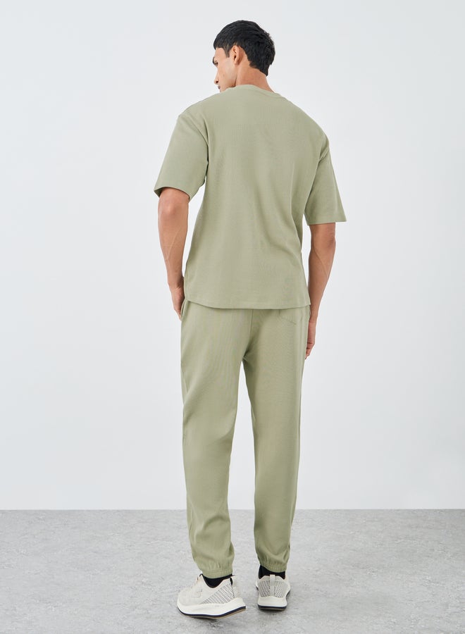 Styli Waffle Knit Oversized T-Shirt and Pintuck Detail Joggers Co-Ords - Image 4