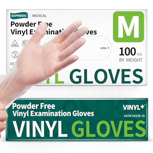 Supmedic Vinyl Disposable Exam Gloves, Clear 4 Mil Powder-Free Latex-Free Medical Food-Safe Cooking Cleaning Glove, 100 Pcs (Medium) - Image 1