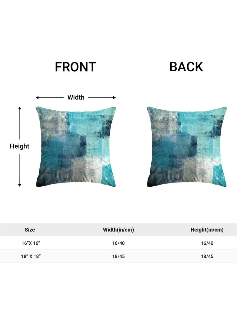 Turquoise Grey Throw Pillow Covers, Teal Modern Abstract Art Painting Throw Pillows for Couch, Gray Blue Artwork Pillow Covers 18x18 Inch 2 Pcs Square Cushion Cover Gift for Couch Sofa - Image 3
