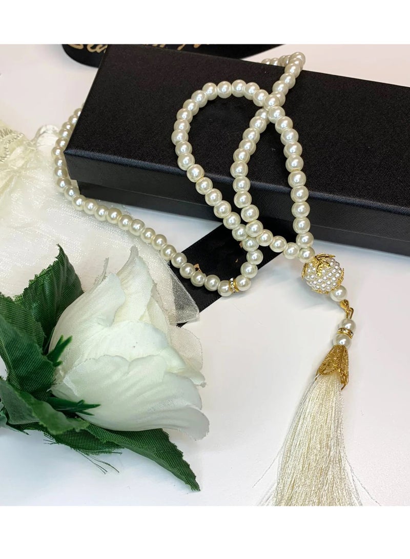 RR BRAND 3 Pieces Prayer 99 Beads ( Misbah ) Pearl Shape White Color 26.5 CM - Image 1