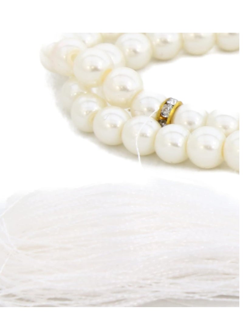 RR BRAND 3 Pieces Prayer 99 Beads ( Misbah ) Pearl Shape White Color 26.5 CM - Image 5