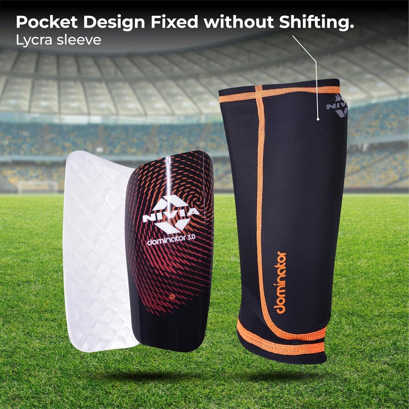 Nivia Dominator Football Shin Guards with Sleeves, Large (Black/Orange) - Image 4