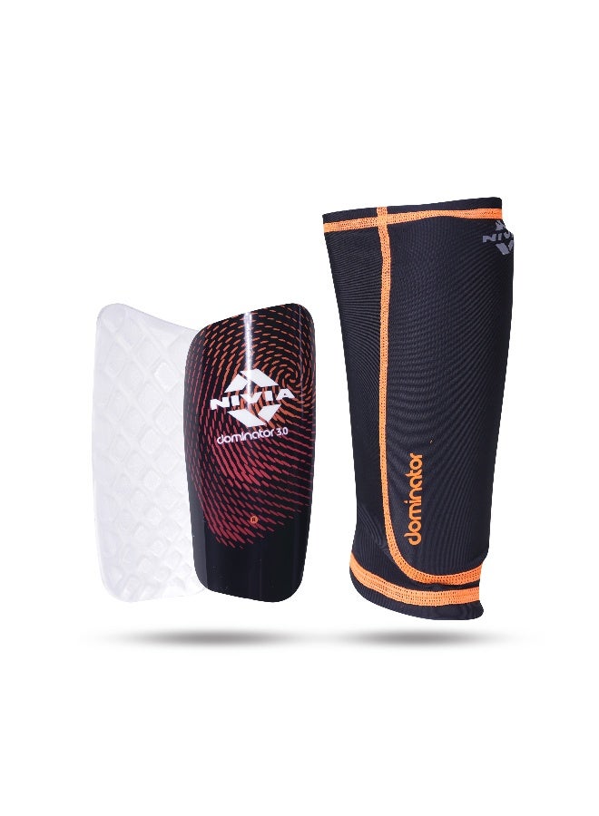 نيفيا واقيات ساق كرة القدم من دوميناتور بأكمام، مقاس كبير (أسود/برتقالي) - Image 1