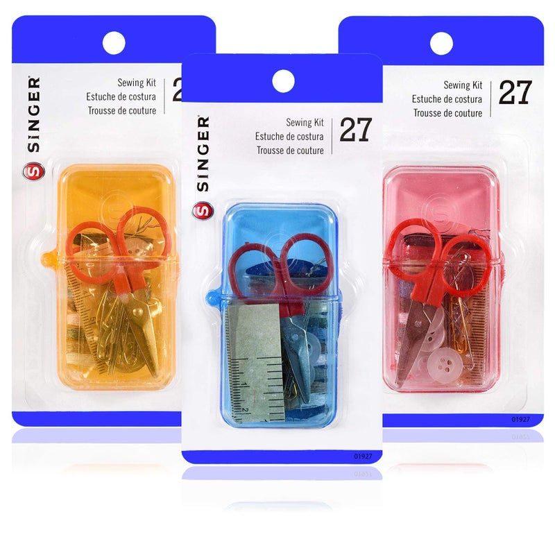 SINGER 27-Pieces Travel Sewing Kit No. 01927, Assorted Colors, 3-Pack - Image 1