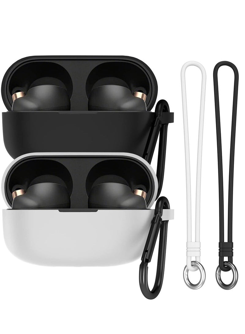 KASTWAVE KASTWAVE Headphone Cover for Sony WF1000XM4 with Carabiner and Silicone Hand Strap AllInclusive Protection Shockproof AntiSlip AntiFingerprint 2Pack (Black+White)  - Image 1