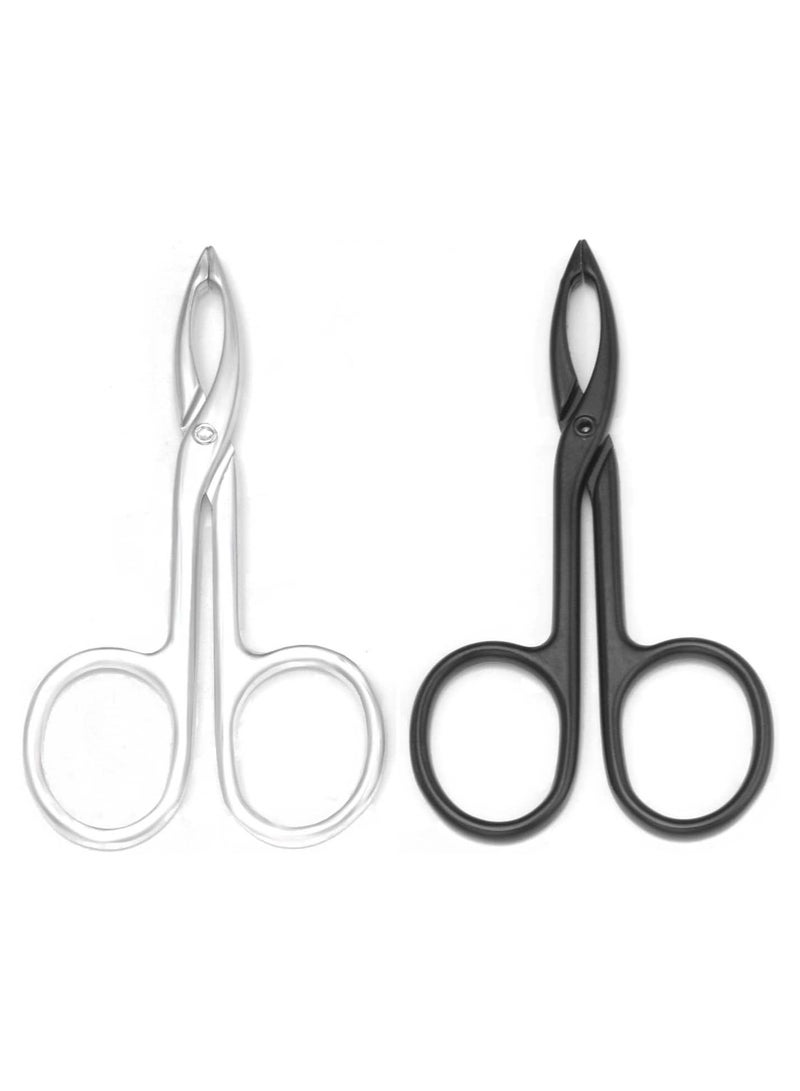 Goolsky 2 Pieces Tweezers Scissor Handle Straight Tip Scissor Shaped Eyebrows Tweezers for Hair Plucker Remover Facial Hair Eyebrows Care (Silver and Black) - Image 1