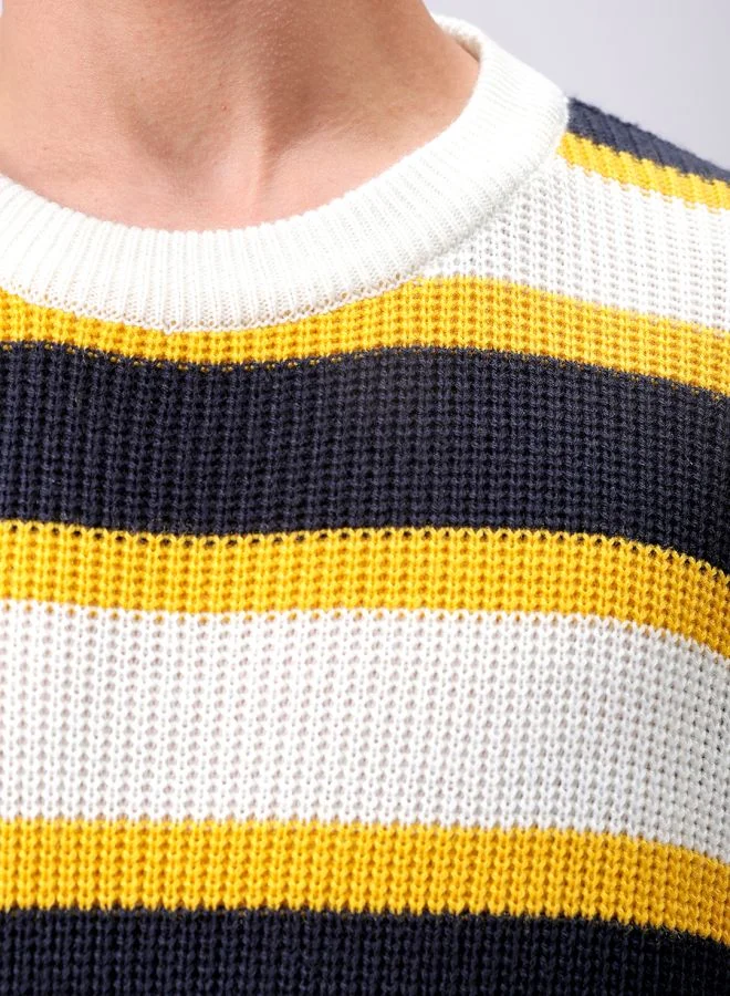 شركة المرآب الهندية Men Oversized Striped Crew Neck Sweater