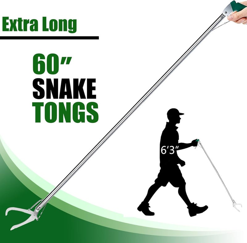 آي سي آي كلوفر 60 Professional Snake Tongs, Extra Long Repitle Grabber Heavy Duty Rattle Snake Catcher Wide Jaw Handling Tool with Auto Lock, Non-Slip Grip Handle for Snake Moving Catching Transport - Image 2