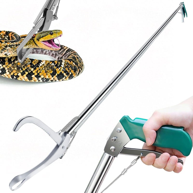 آي سي آي كلوفر 60 Professional Snake Tongs, Extra Long Repitle Grabber Heavy Duty Rattle Snake Catcher Wide Jaw Handling Tool with Auto Lock, Non-Slip Grip Handle for Snake Moving Catching Transport - Image 1