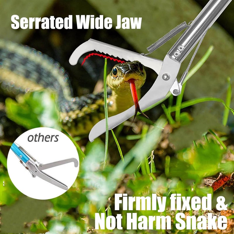 آي سي آي كلوفر 60 Professional Snake Tongs, Extra Long Repitle Grabber Heavy Duty Rattle Snake Catcher Wide Jaw Handling Tool with Auto Lock, Non-Slip Grip Handle for Snake Moving Catching Transport - Image 4