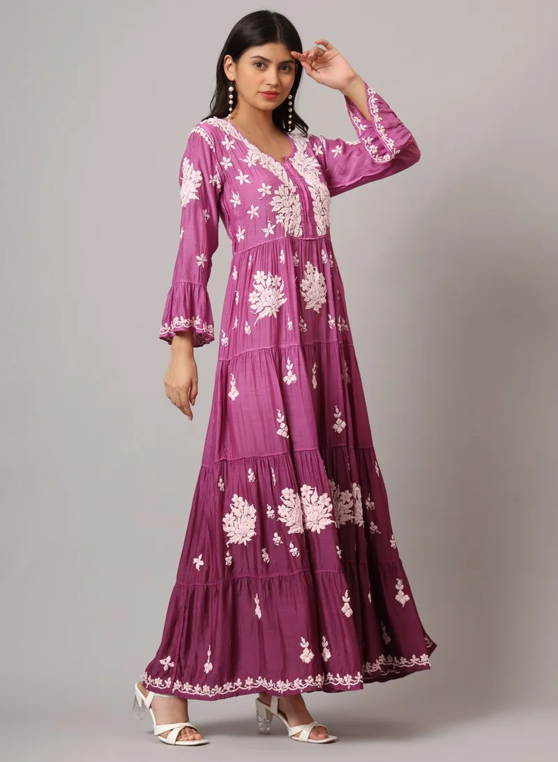 Alaya Hand Embroidered Chikankari A-Line Gathering Pattern Muslin Jalabiya-AL4003