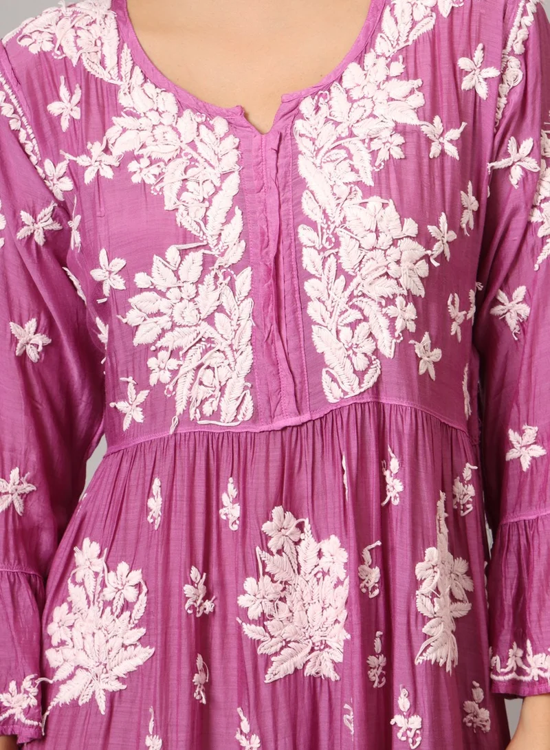 Alaya Hand Embroidered Chikankari A-Line Gathering Pattern Muslin Jalabiya-AL4003