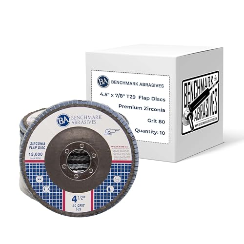 Benchmark Abrasives 4.5" x 7/8" Premium Zirconia T29 Angled Flap Discs 4 1/2 for Angle Grinder, Sanding Discs, Finishing, Rust, Stock Removal- Grinding Wheels 4 1/2 Inch (10 Pack) - 80 Grit - Image 1