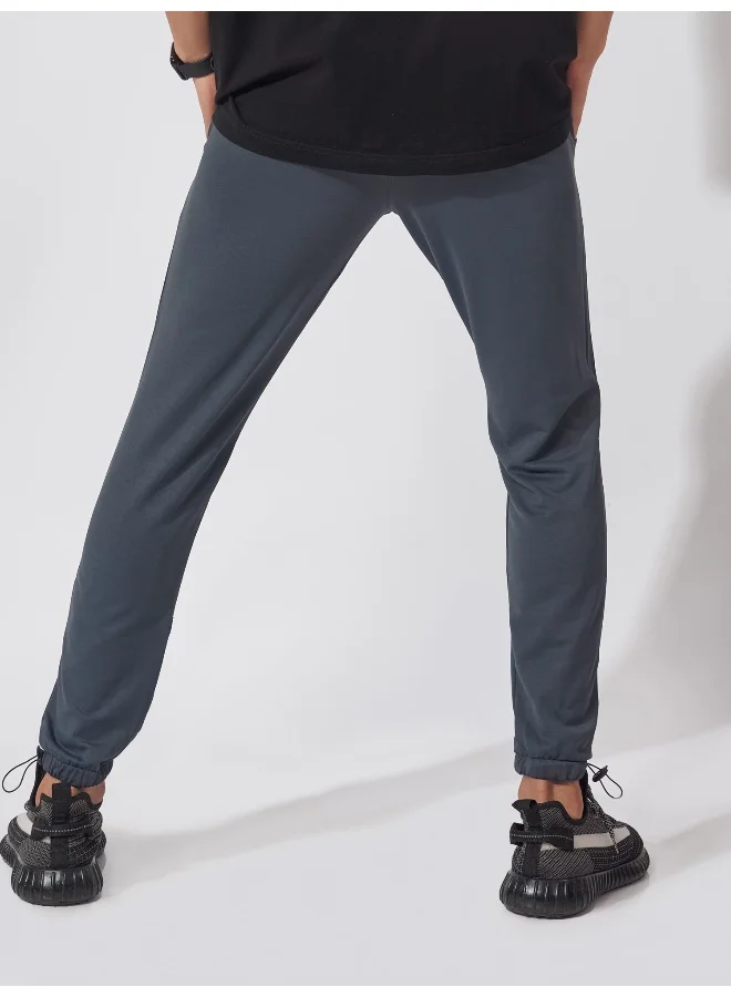 Maniac Maniac Men Printed 95% Polyester 5% Lycra French Terry fabric Dark Grey Slim Fit Trackpant