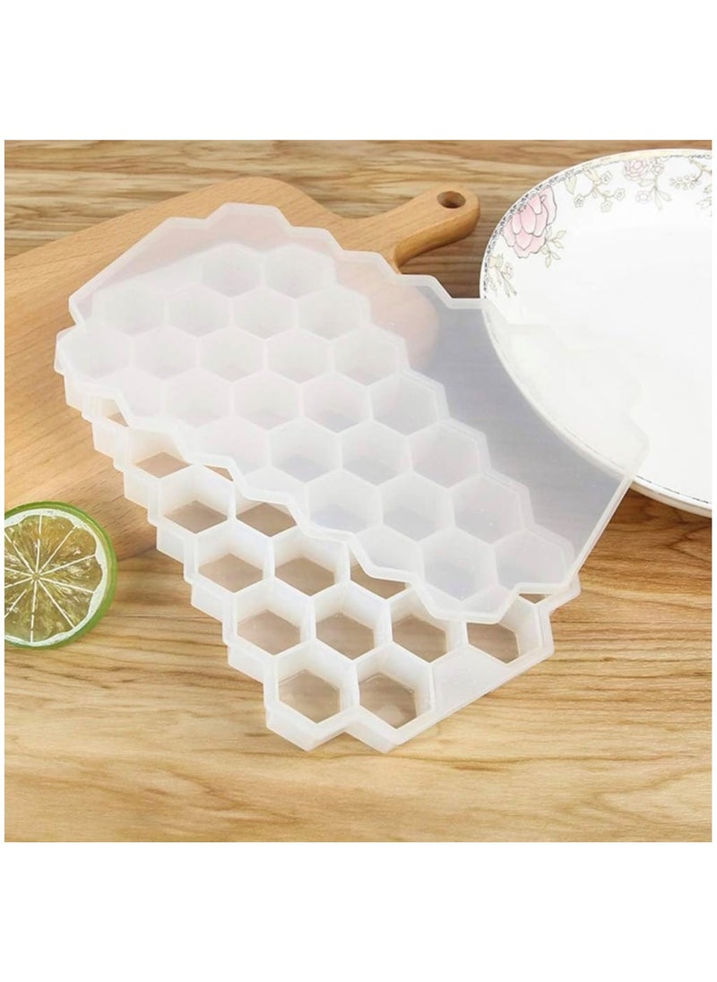 Generic Honeycomb Silicone Flexible Ice Cube Tray with Lid, 37 Holes, Flexible and Soft Suitable for Beverage Fridge Freezer for Making Small Ice Cubes - White 