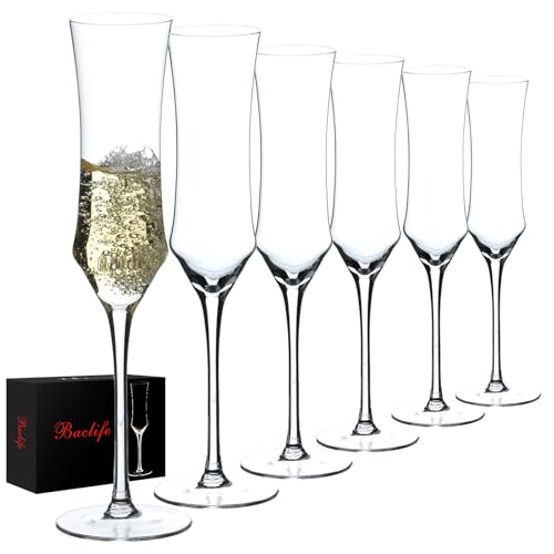 BACLIFE Champagne Flutes Set of 6 - Hand Blown Crystal Champagne Glasses With Long Stem - 7 oz Elegant Sparkling Wine Stemware - Unique Gift for Birthday,Wedding,Mother's Day,Housewarming - Image 1