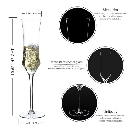 BACLIFE Champagne Flutes Set of 6 - Hand Blown Crystal Champagne Glasses With Long Stem - 7 oz Elegant Sparkling Wine Stemware - Unique Gift for Birthday,Wedding,Mother's Day,Housewarming - Image 3