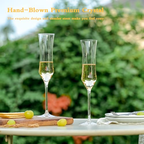 BACLIFE Champagne Flutes Set of 6 - Hand Blown Crystal Champagne Glasses With Long Stem - 7 oz Elegant Sparkling Wine Stemware - Unique Gift for Birthday,Wedding,Mother's Day,Housewarming - Image 5