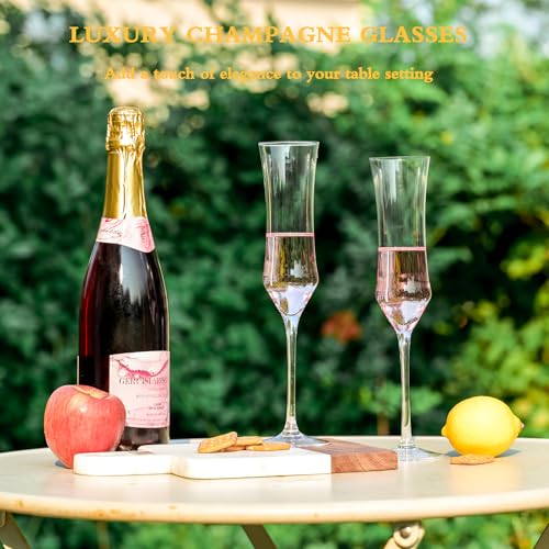 BACLIFE Champagne Flutes Set of 6 - Hand Blown Crystal Champagne Glasses With Long Stem - 7 oz Elegant Sparkling Wine Stemware - Unique Gift for Birthday,Wedding,Mother's Day,Housewarming - Image 4