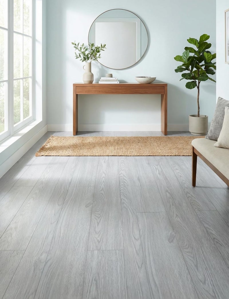 FOGZUVR 2 لفات 23.6''x10FT من لفائف الأرضيات الفينيل 38.75 قدم مربع: بلاط أرضيات قابل للتقشير واللصق ذاتي اللصق متين مقاوم للماء بتصميم خشبي لوح كبير لغرفة المعيشة، غرفة النوم، الحمام (رمادي فاتح، 23.6''x10FT) - Image 2