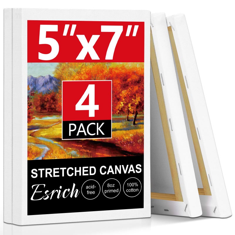 ESRICH Small Canvases for Painting 5x7 4 Pack Stretched Canvases for Painting 58 Profile Primed Acid Free Painting Canvas for Kids for Oil Paint Watercolor Acrylic Paint Gouache Tempera - Image 3