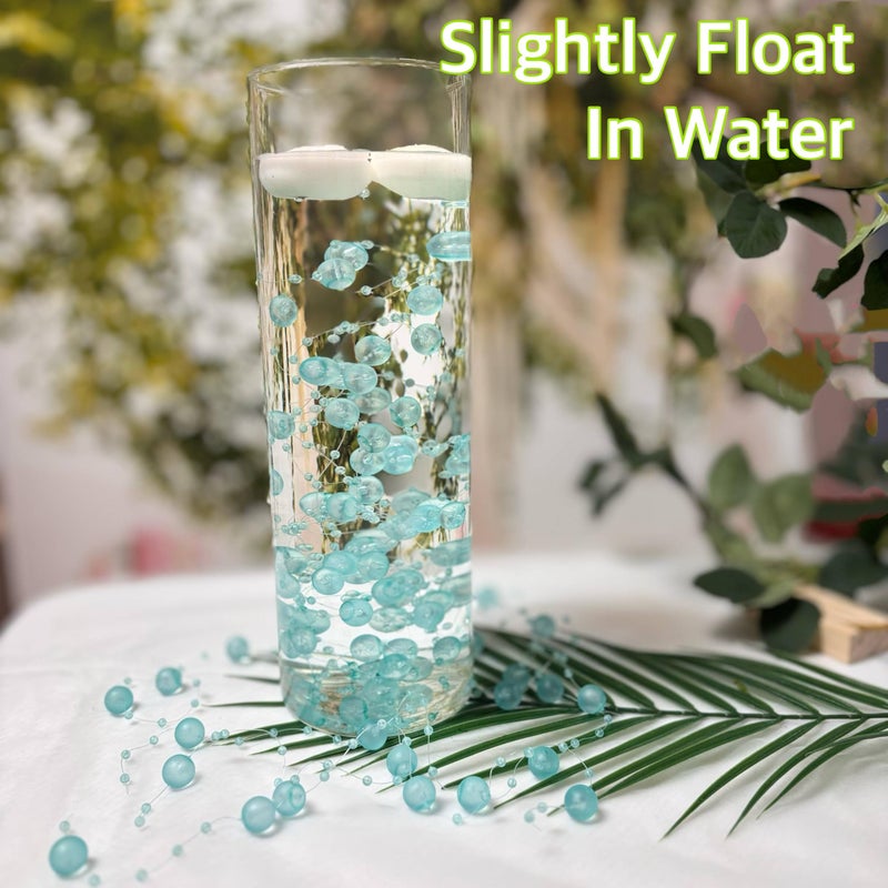 TeaSu 24Pcs Floating Bead String for Floating Candle Centerpieces, Colorful Pearl Bead for Vase Filler, Table Centerpiece, Wedding Reception and Home Decoration - Blue Green - Image 2