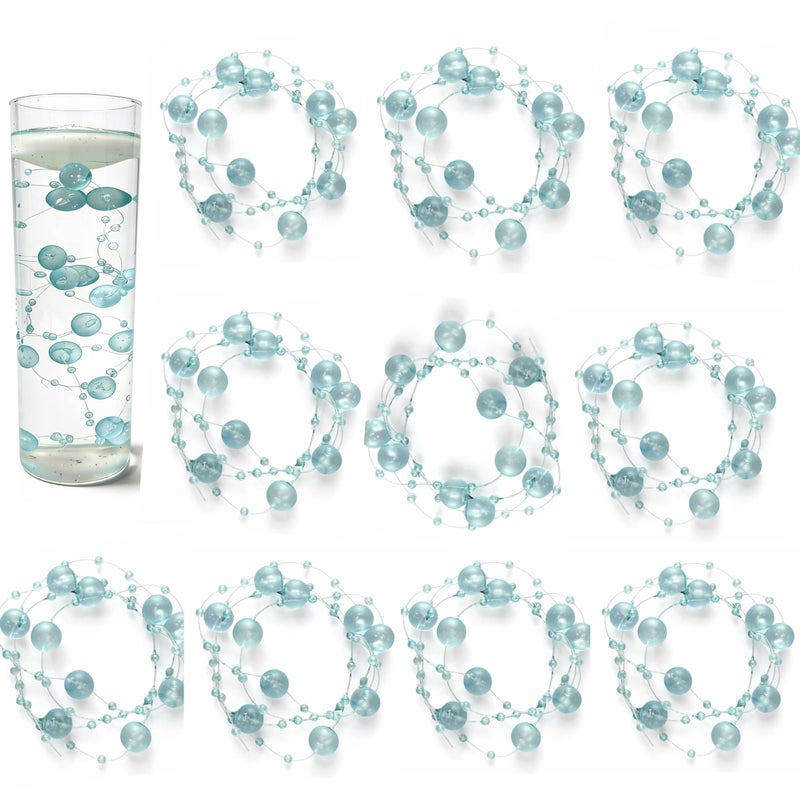 TeaSu 24Pcs Floating Bead String for Floating Candle Centerpieces, Colorful Pearl Bead for Vase Filler, Table Centerpiece, Wedding Reception and Home Decoration - Blue Green - Image 1