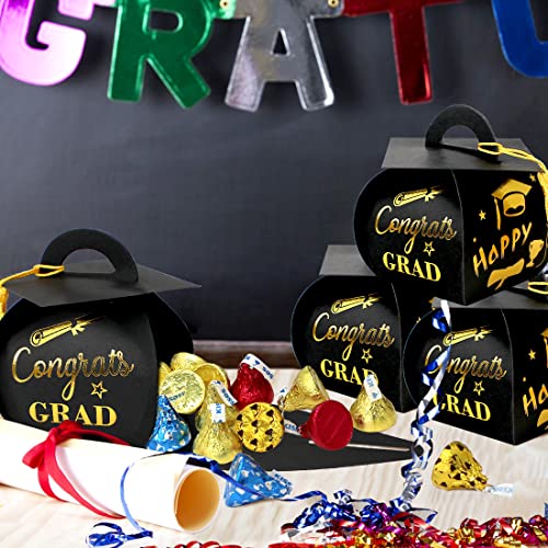 Tuzuaol 30 Pcs 2025 Graduation Candy Boxes Graduation Cap Gift Box with Tassel, Class of 2025 Graduation Party Favors Boxes for Congrats Grad (Black and Gold) - Image 2