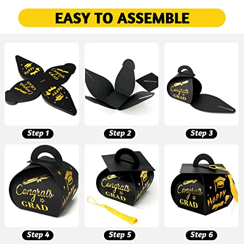 Tuzuaol 30 Pcs 2025 Graduation Candy Boxes Graduation Cap Gift Box with Tassel, Class of 2025 Graduation Party Favors Boxes for Congrats Grad (Black and Gold) - Image 5