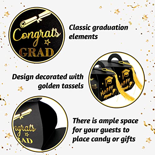 Tuzuaol 30 Pcs 2025 Graduation Candy Boxes Graduation Cap Gift Box with Tassel, Class of 2025 Graduation Party Favors Boxes for Congrats Grad (Black and Gold) - Image 4