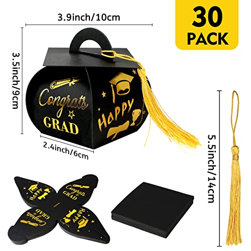 Tuzuaol 30 Pcs 2025 Graduation Candy Boxes Graduation Cap Gift Box with Tassel, Class of 2025 Graduation Party Favors Boxes for Congrats Grad (Black and Gold) - Image 3