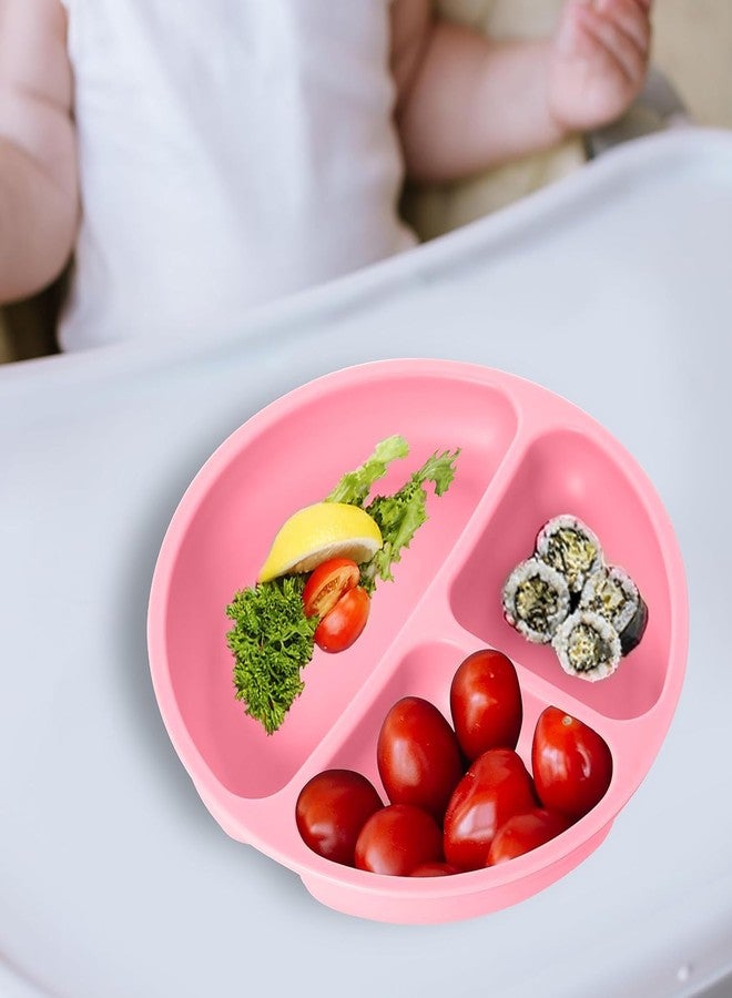 Zollyss Silicone Baby Plate with Suction Base, 20cm Round, 3 Sections, Pink - Image 4