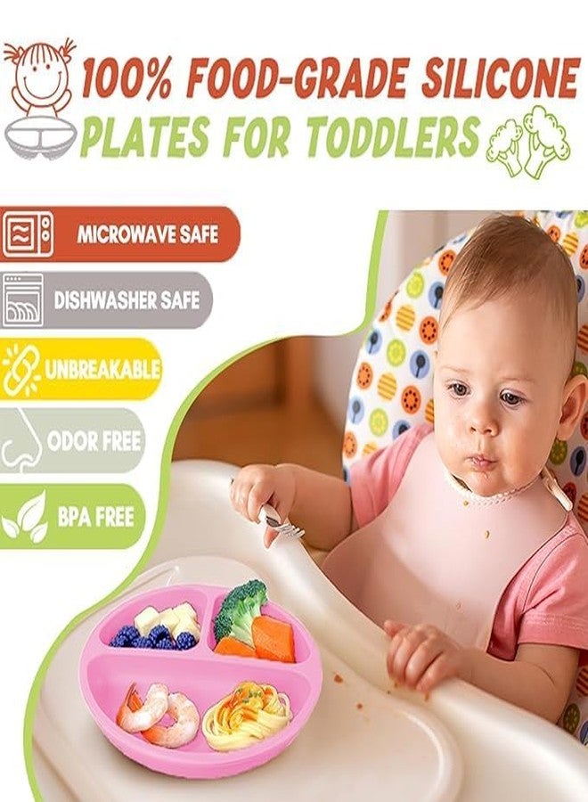 Zollyss Silicone Baby Plate with Suction Base, 20cm Round, 3 Sections, Pink - Image 2