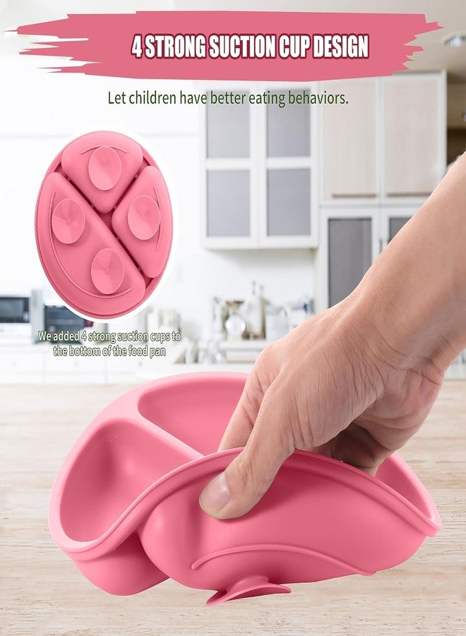 Zollyss Silicone Baby Plate with Suction Base, 20cm Round, 3 Sections, Pink - Image 5