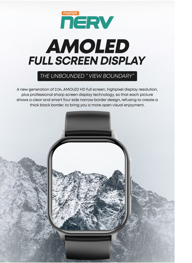 Smart Watch Pro - 2.04" AMOLED Always-On Display, Bluetooth Calling, Fitness Tracking, Sports Modes, Heart Rate & Sleep Monitoring, IP68 Waterproof, 260mAh Battery, Android & iOS Compatible