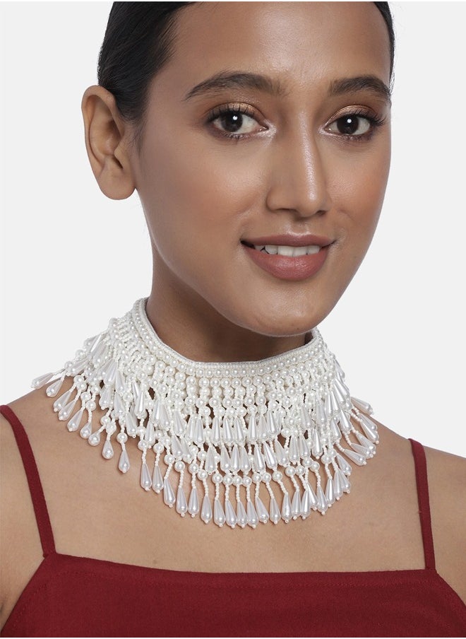 Just Peachy Just Peachy White Embellished Choker Necklace – Elegant Crystal Accents, Adjustable Fit, Lightweight & Comfortable, Hypoallergenic Jewelry for Women, Perfect for Casual & Formal Occasions  - Image 2