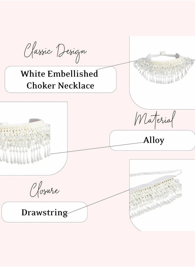 Just Peachy Just Peachy White Embellished Choker Necklace – Elegant Crystal Accents, Adjustable Fit, Lightweight & Comfortable, Hypoallergenic Jewelry for Women, Perfect for Casual & Formal Occasions  - Image 4