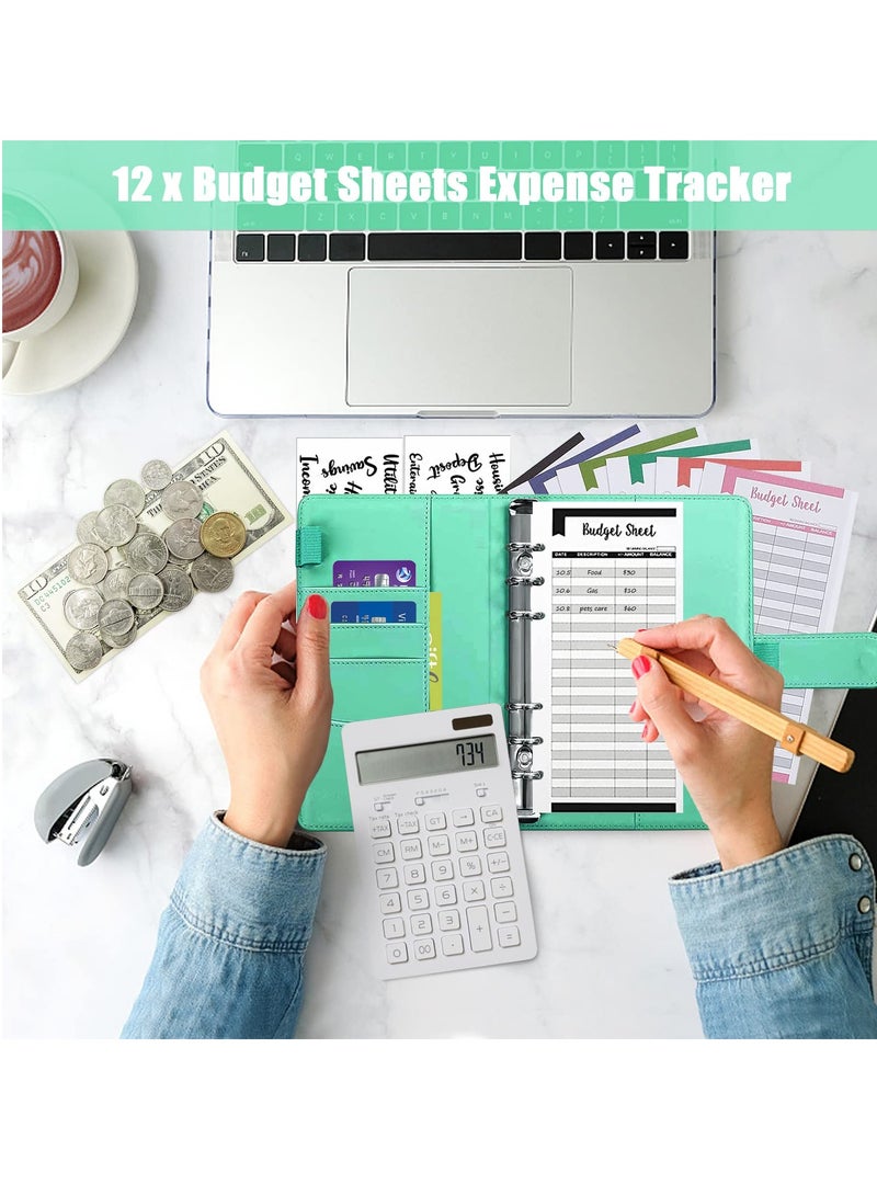 Budget Binder with 8pcs Cash Envelopes for Budgeting, Crocodile Pattern A6 Binder with 2Pcs Label Stickers and 12Pcs Expense Trackers Money Organizer for Cash for Saving Binder(Green) - Image 5