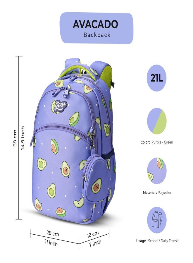 Gear Avacado 3 Compartment Backpack 15"/21L Small Water Resistant School Bag/Casual Backpack/Daypack/Kids Bag for Boys/Girls (Purple-Green) - Image 2