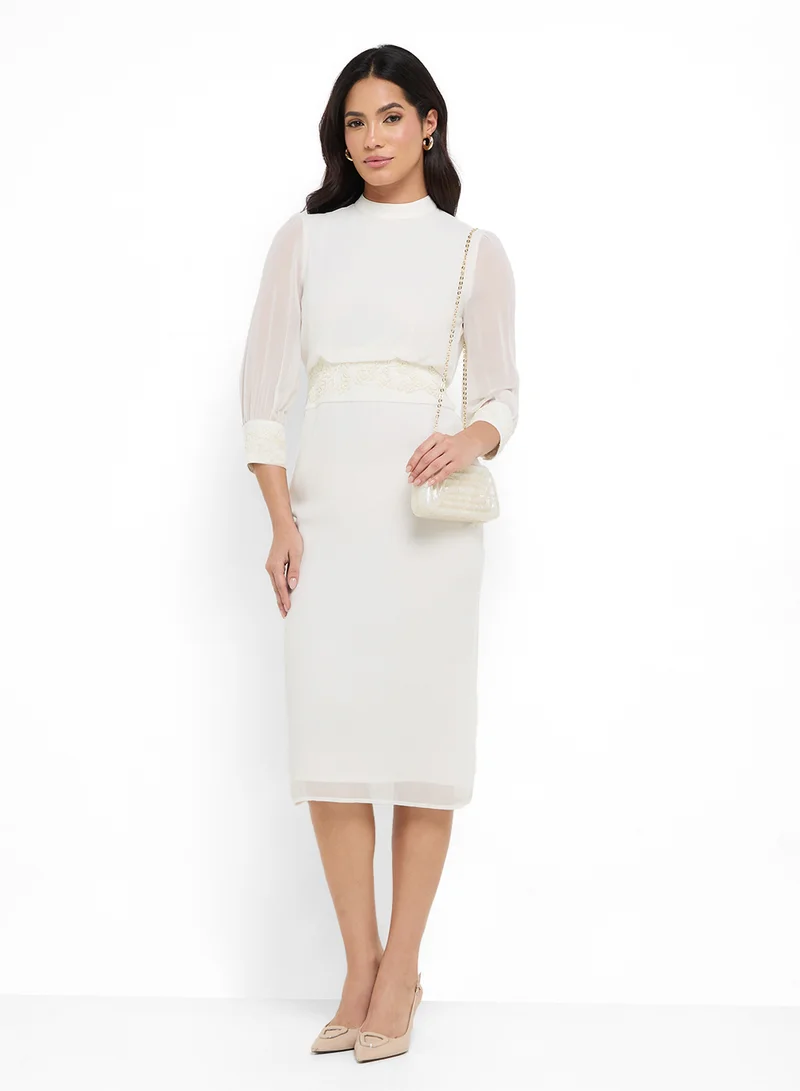 Hope & Ivy Elegant Sheer Sleeve Dress