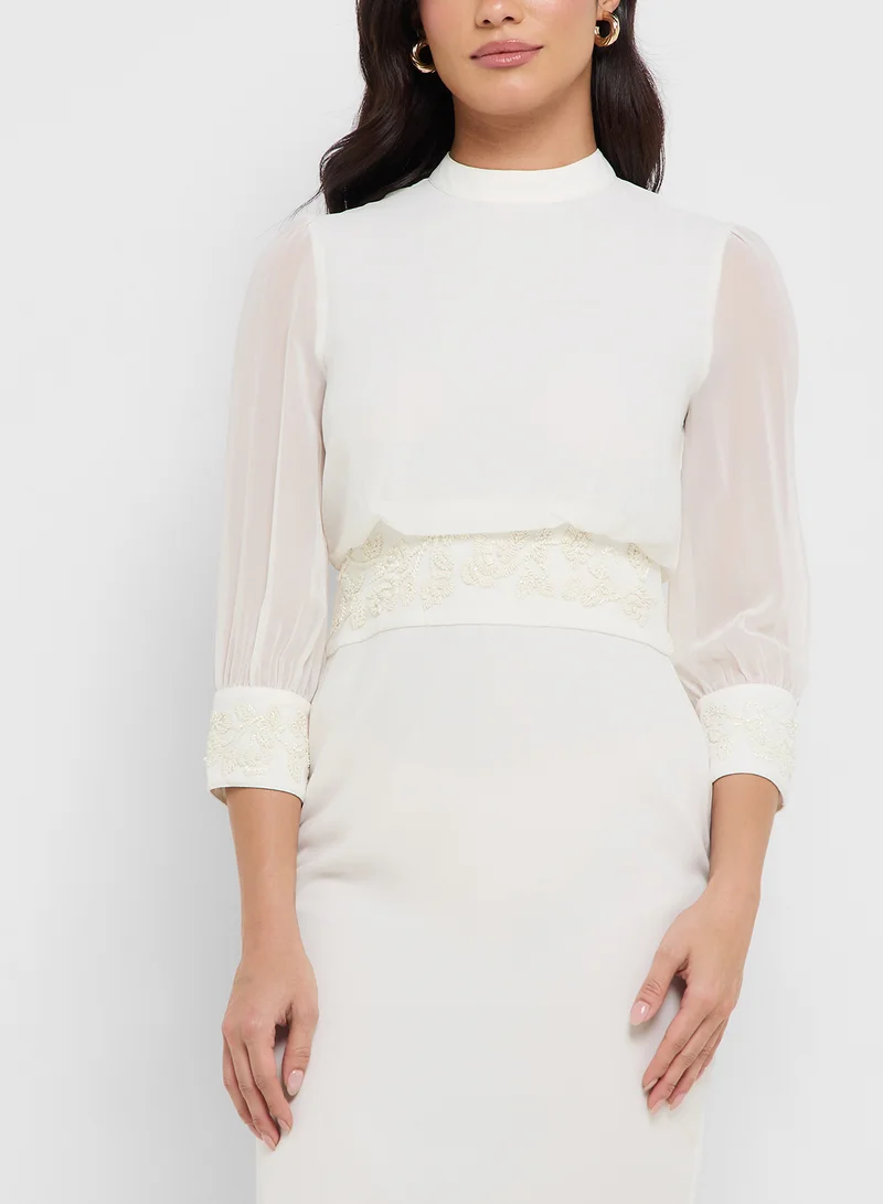 Hope & Ivy Elegant Sheer Sleeve Dress