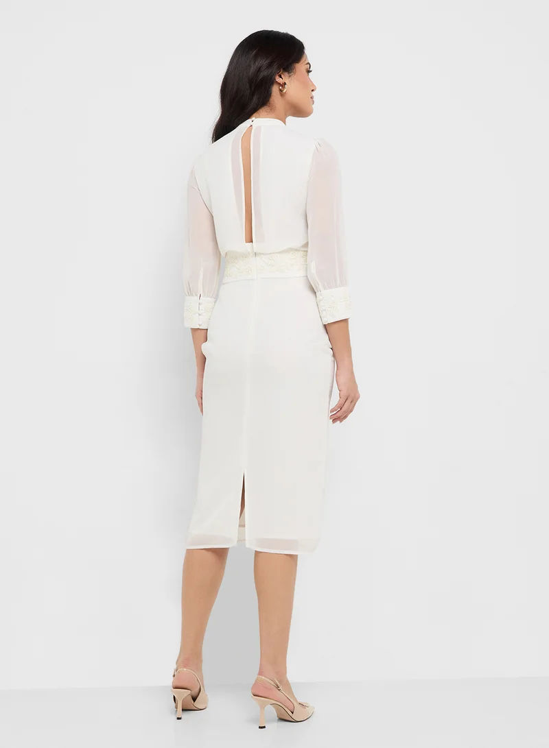 Hope & Ivy Elegant Sheer Sleeve Dress