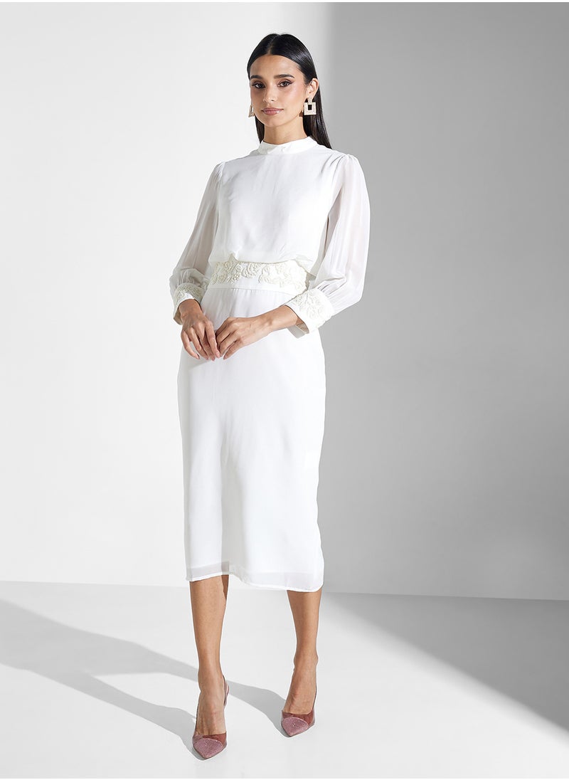 Hope & Ivy Elegant Sheer Sleeve Dress  - Image 1