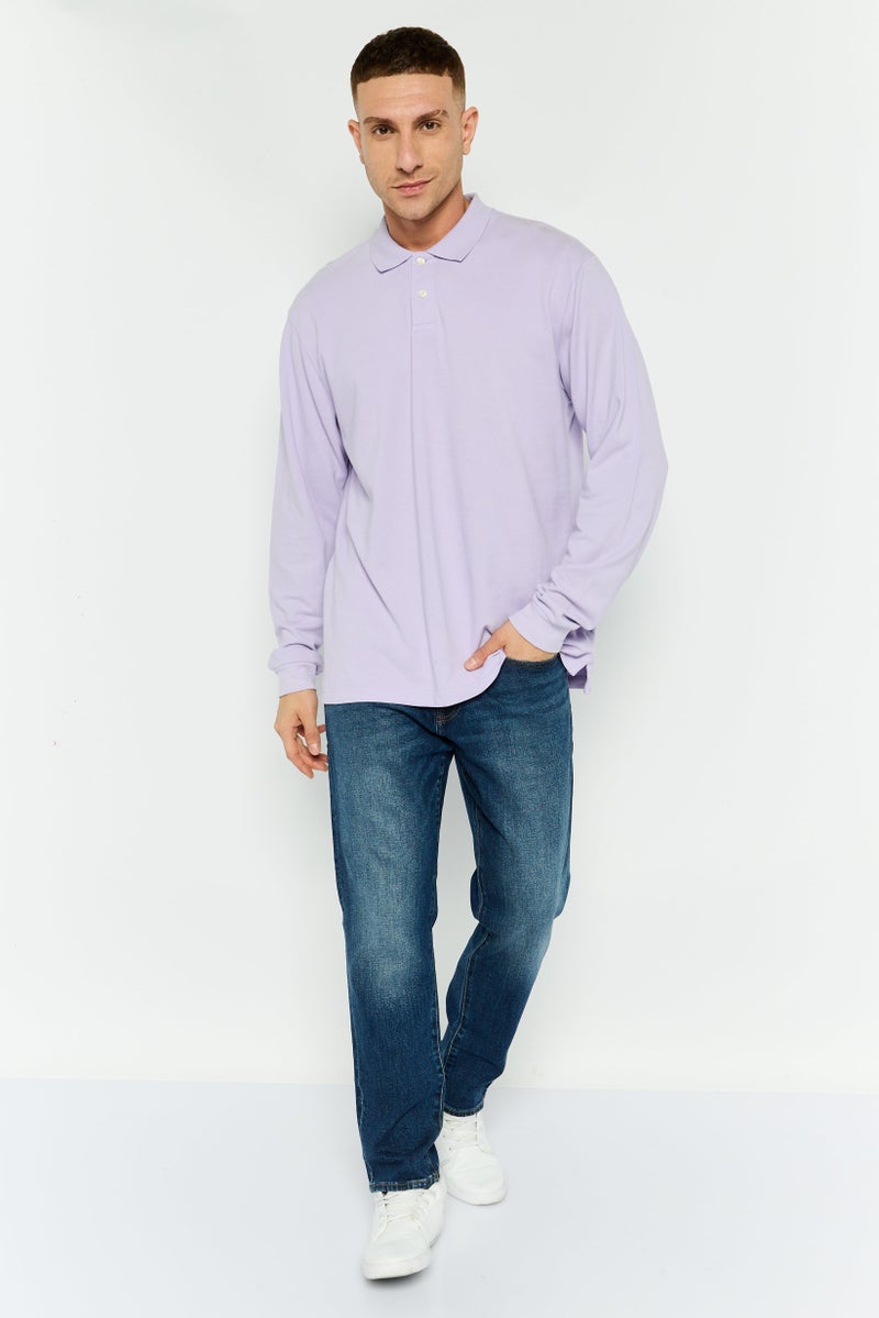 GAP قميص بولو بأكمام طويلة للرجال بتصميم عادي، بنفسجي فاتح - Image 2